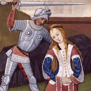 보카치오의 《저명한 여성에 관하여》에 실린 르네상스 시대 폴릭세네의 죽음 그림