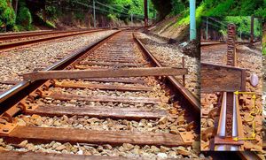 in}}임을 나타내는 철도 트랙 수평계