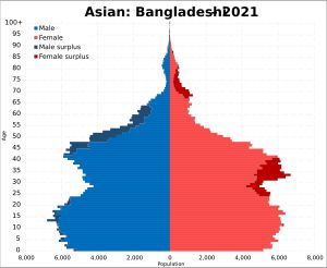 2021년 잉글랜드와 웨일스 방글라데시인의 인구 피라미드