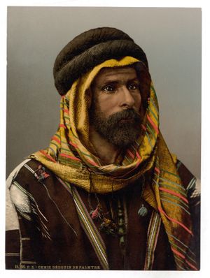 1890년과 1900년 사이의 팔미라, 성지(즉, 시리아 타드무르)의 베두인 추장