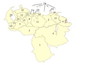 베네수엘라의 지방 자치체 지도.