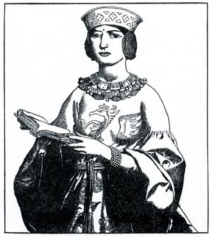 하워드 파일의 삽화 모르가나 르 페이 (아서 왕과 그의 기사들의 이야기, 1903)