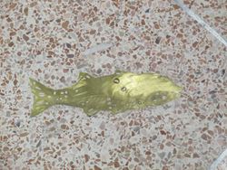 테라조 바닥에 박혀있는 화석 물고기 인레이