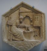 두발가인이 대장간에서 일하는 모습, 안드레아 피사노, 1334–1336