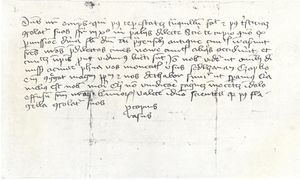 1424년 5월 6일자로 프로코프가 플젠의 수비병에게 보낸, 신시가지 함락을 알리는 서한. 발신인은 「프로코피우스 라수스(라틴어: Procopius Rasus)」라고 쓰여 있다.