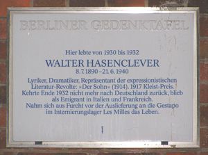 베를린-빌머스도르프 루드비히-바르네이 광장 3에 있는 하젠클레버 기념 동판