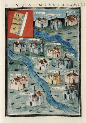 메소포타미아의 로마군 주둔지 지도. 1436년 사본에서