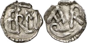 카를로만 2세 시대의 네우스트리아, 부르고뉴의 데나리온 동전 (프랑스 서남부 클레르몽페랑에서 출토)