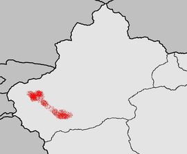 신장 위구르 자치구 내 아이누어 분포