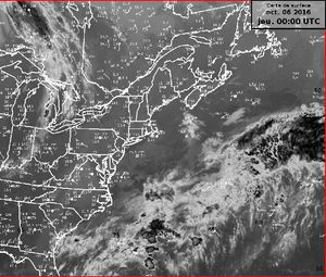 2016년 10월 6일 허리케인 매슈에서 동부 캐나다를 휩쓴 중위도 폭풍과 합쳐진 10월 11일까지의 위성 이미지 루프