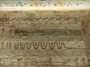 문의 서}}』를 그린 것으로, 원초의 물 눈을 건너는 모습이 그려져 있다.