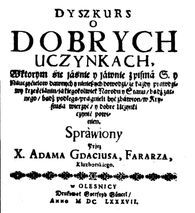 아담 그다치우스가 1687년 올레시니차에서 출판한 선행에 대한 담론