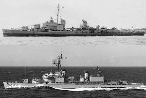  (상단) 진수 당시 모습과 FRAM I 개장 후의 (하단)