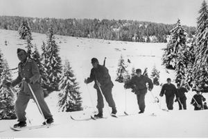 1943년 초 스키를 탄 SS 산악 사단 노르트 병사들