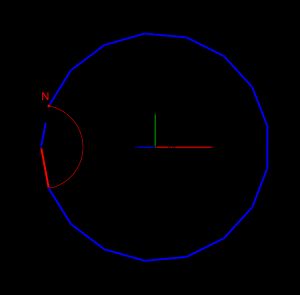 T. P. 스토웰의 작도 (1818년). OK는 OH와 OQ의 기하 평균이다.