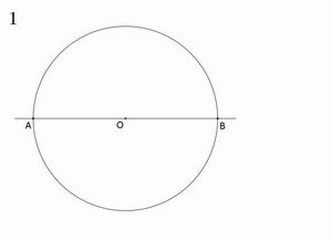 T. P. 스토웰의 작도 (1818년) 애니메이션. OK는 OH와 OQ의 기하 평균이다.