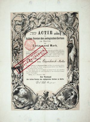 1909년 12월 1일 발행된 동물원 주식