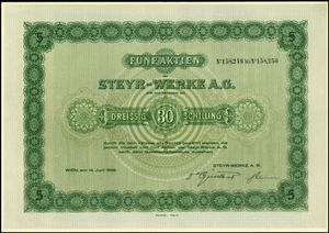 1926년 6월 14일 발행된 슈타이어-베르케 AG 주식