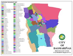 바랑가이 경계를 포함한 다스마리냐스 시 전체 지도