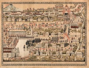 1845년 2월 16일 누에바 카세레스를 방문한 나르시소 클라베리아 이 잘두아 총독. 호노라토 로자노의 그림