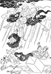 《기이조단슈》(奇異雑談集)에서 "우에다의 저택, 에치고, 장례식 때 번개 구름이 나타나 시체를 훔치다"에 관한 내용, 작가 미상