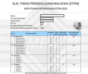 STPM 시험 성적표