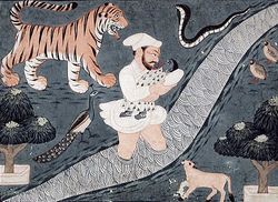 바수데바가 아기 크리슈나를 야무나 강을 건너는 모습, 바가바타 푸라나의 중요한 전설, 18세기 중반