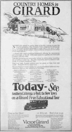  "컨트리 홈스 인 지라드" 로스앤젤레스 이브닝 익스프레스, 1923년 11월 17일