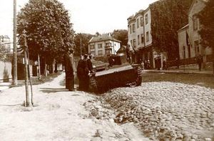 카우나스에서 붉은 군대의 T-38 전차를 검사하는 리투아니아 운동 전선원.