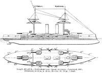 1923년 본급의 무장·장갑 배치도를 나타낸 그림