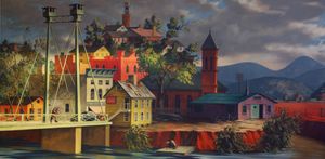 미국 우체국에 있는 롬의 여러 랜드마크를 묘사한 1930년대 WPA 벽화