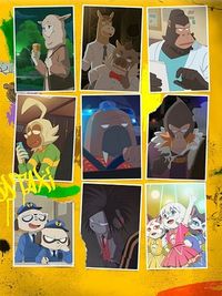 오드 택시의 등장인물. 위에서 아래로, 왼쪽에서 오른쪽 순서: 시라카와, 호모사피언스, 고리키, 카키하나, 오도카와, 도부, 다이몬 형제, 야노, 미스터리 키스