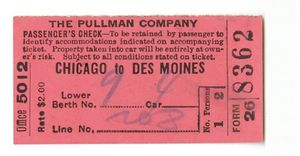 시카고에서 데모인으로 가는 풀먼 회사 티켓