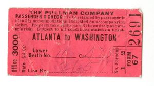애틀랜타에서 워싱턴으로 가는 풀먼 회사 티켓