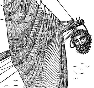 로버트 메이너드 중위의 뱃머리에 매달린 검은 수염의 잘린 머리