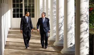 2008년 11월 10일 퇴임하는 조지 W. 부시 대통령과 대통령 당선자 버락 오바마