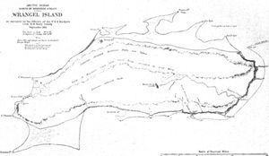 존 뮤어의 Corwin호의 항해에 재현된 USS Rodgers 측량으로 제작된 브란겔 섬 지도