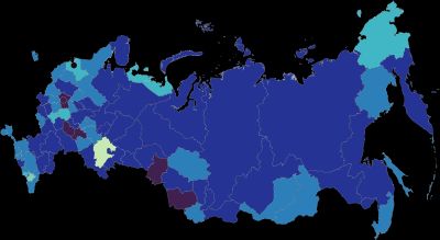 로스스타트(Rosstat)에 따르면, 2020년 4월부터 11월까지 러시아 연방 주별 인구 100만 명당 확인 또는 추정된 COVID-19 사망자 수.