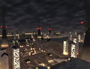 일렉트로스피어의 미래 지향적인 풍경은 1970년대 도시 디자인과 현대 건축의 결합에서 영감을 받았다.