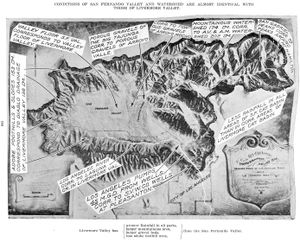 윌리엄 멀홀랜드가 1912년에 제작한 샌퍼낸도 밸리와 리버모어 밸리의 물 비교 지도