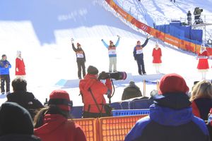  2018년 동계 올림픽 프리스타일 슬로프스타일 종목에서의 2월 17일 경기 시상식의 모습