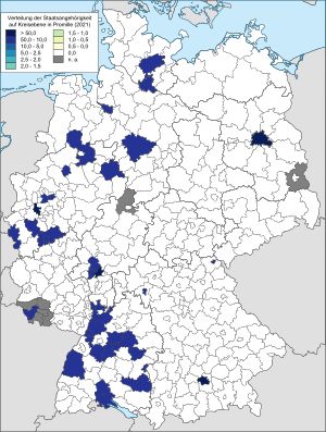 2021년 독일의 행정 구역별 북한 시민 분포