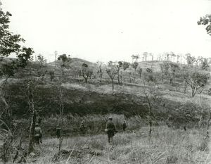 마닐라 근처 코바야시 선에서 언덕을 올라 진격하는 제6보병사단 제20보병연대 I 중대, 1945년 3월