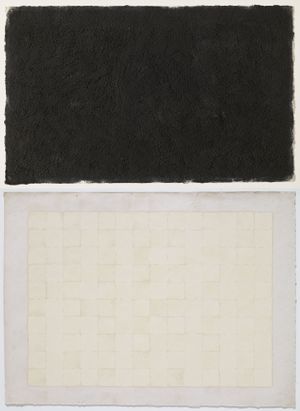 (Upper image)  Plane Condition 8016, 77×53.5cm Silk screen ink on section paper, 1980, (Lower image) Plane Condition 8036, Oriental Ink on Korean Hanji paper, 1980.