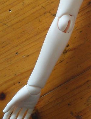 팔꿈치 이중관절을 가진 구체관절 인형 팔 파츠의 모습