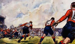 공격 시작, 1931년 트위크넘에서 열린 잉글랜드 대 웨일스 럭비 유니언 경기의 그림