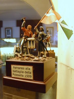 보기에라, 역사 모형 박물관: 1509년 폴레셀라 전투에서 페라라 공국 군인들의 작은 디오라마.