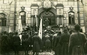 체코슬로바키아 군인들이 1918년 12월 슘페르크를 점령, 시청 앞에서 찍은 사진