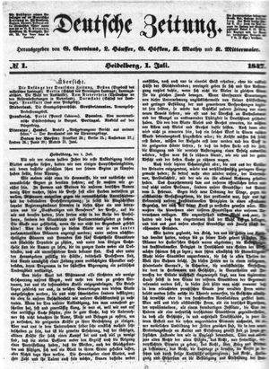 1847년 7월 1일자 자유주의 일간지 Deutsche Zeitung의 첫 번째 발행본, 게오르크 고트프리트가 창간