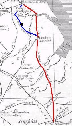 에르민 가도의 대체 노선: 요크에서 라게시움(캐슬퍼드), 21 로마 마일 거리, 다눔(동커스터)까지 16마일, 아젤로컴(리틀버러, 노팅엄셔), 21마일, 린덤 콜로니아(링컨)까지 13마일. 다눔은 칼카리아(태드캐스터 근처)와 연결되는 지선이 있었다.